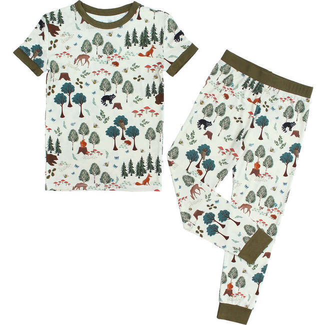 In the Woods Two-Piece Bamboo Short Sleeve Kids Pajama Pants Set