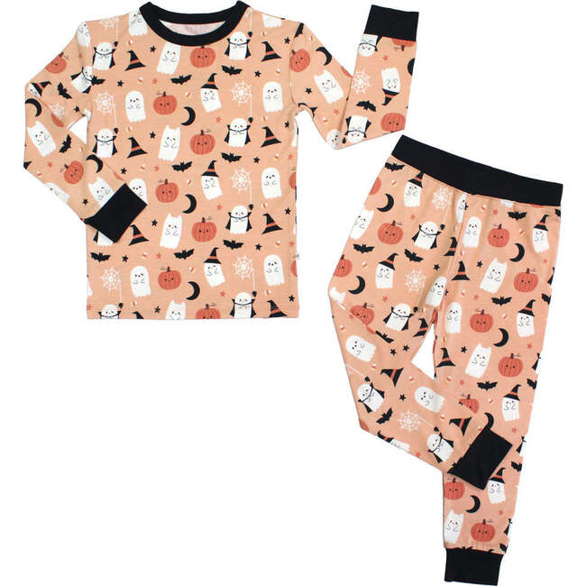 Boo-Tastic Glow-in-the-Dark Halloween Two-Piece Bamboo Long Sleeve Kids Pajama Pants Set