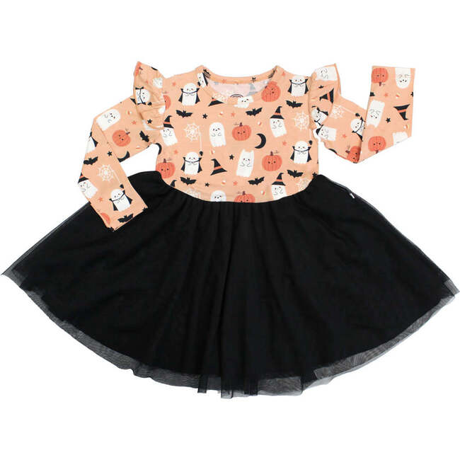 Boo-Tastic Glow-in-the-Dark Halloween Flutter Long Sleeve Tulle Twirl Dress