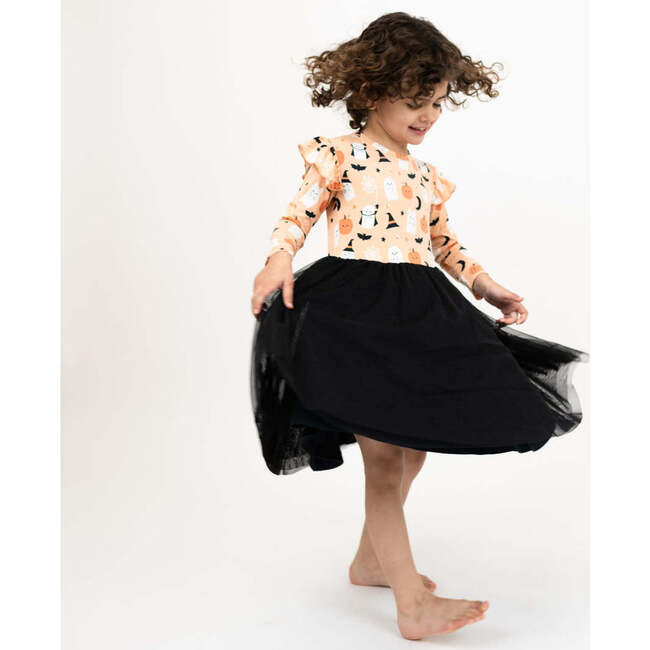 Boo-Tastic Glow-in-the-Dark Halloween Flutter Long Sleeve Tulle Twirl Dress - Dresses - 2
