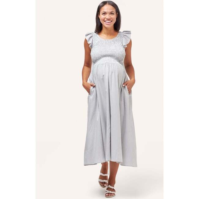 Harper Smocked During + After Dress, Microstripe