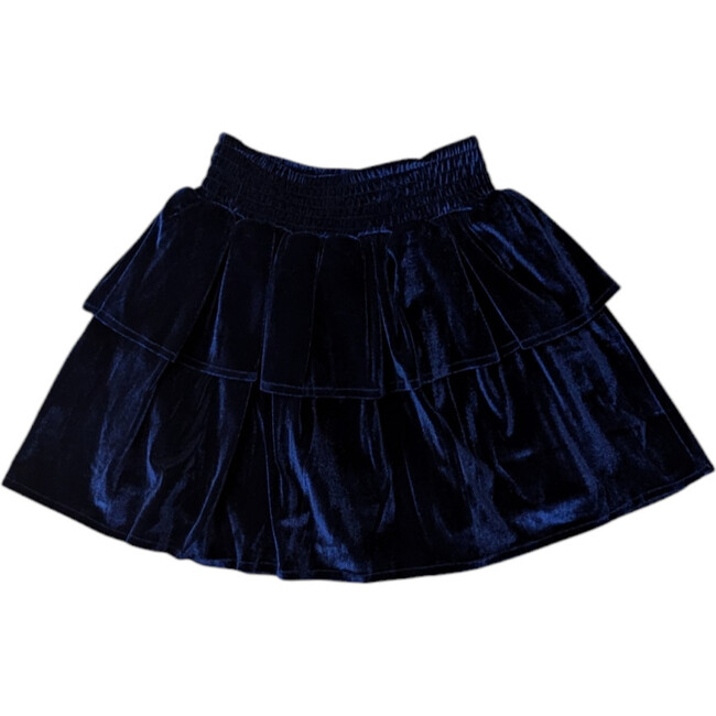 Velvet Smocked Waist Tier Skirt Navy