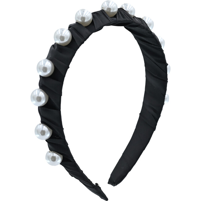 Pearl Studded Headband, Black - Headbands - 1