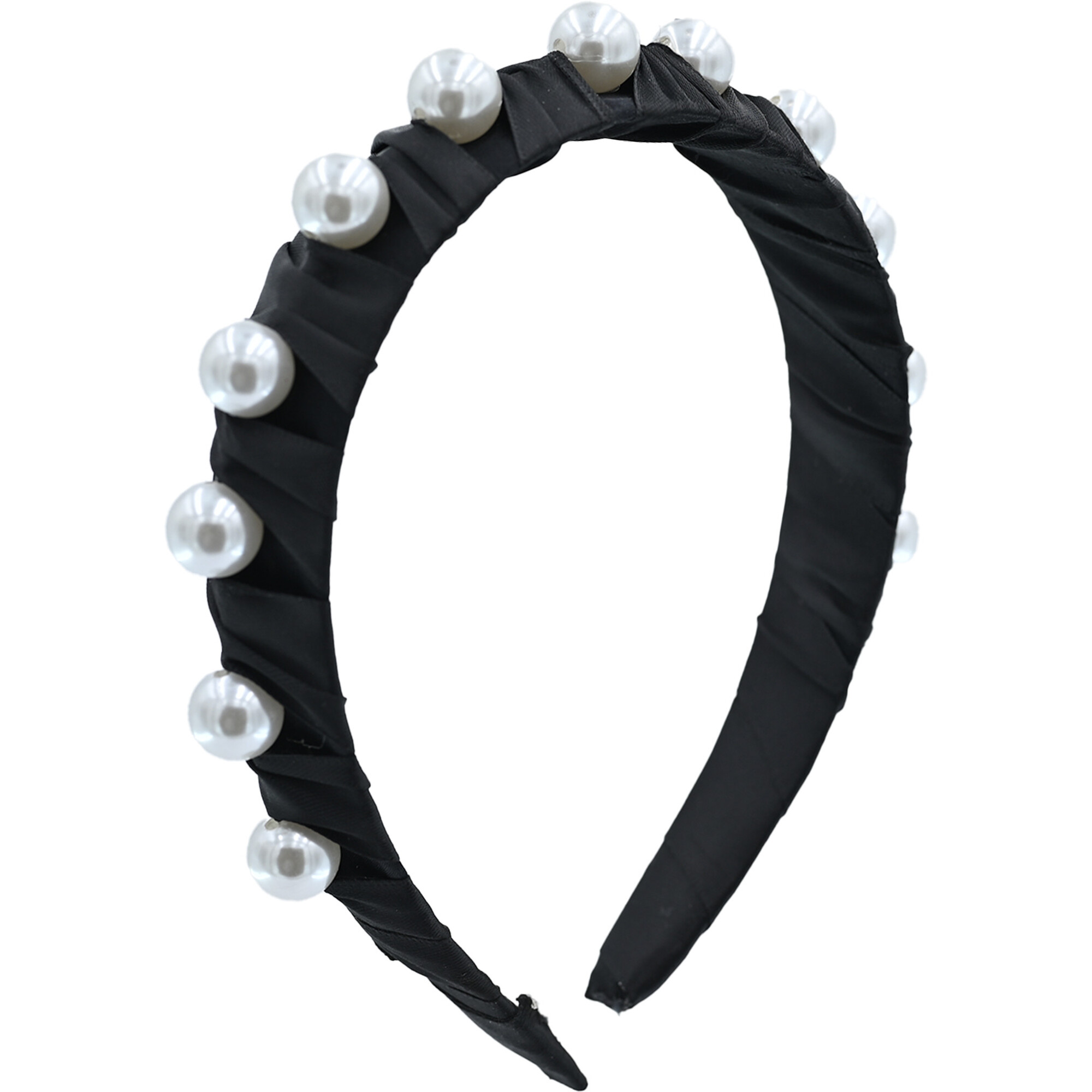 Pearl Studded Headband, Black - Headbands - 1