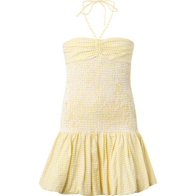 Elara Mini Dress, Yellow Gingham