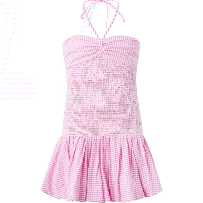 Elara Mini Dress, Pink Gingham
