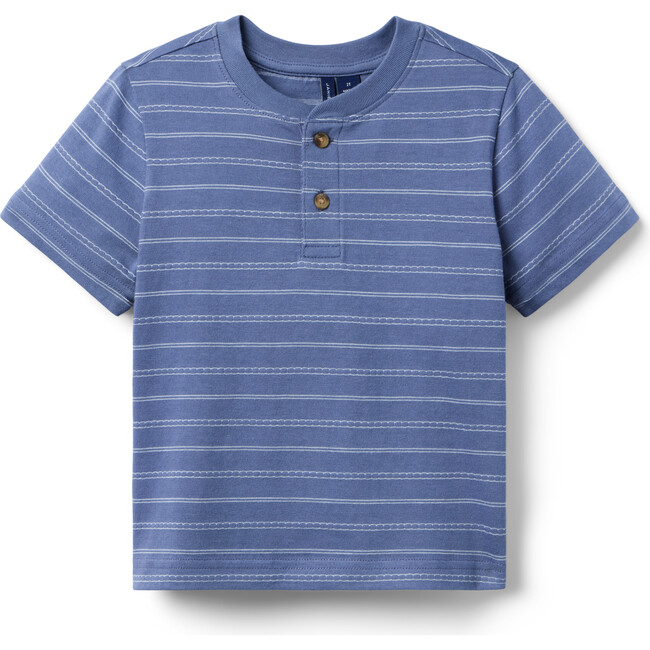 Striped Textured Henley Tee - T-Shirts - 1