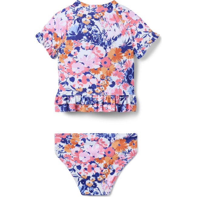 Recycled Floral Ruffle Rash Guard Swimsuit - Two Pieces - 2