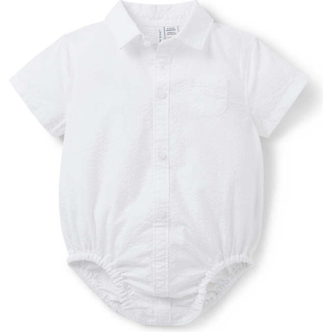 Baby Seersucker Collared Bodysuit - Onesies - 1