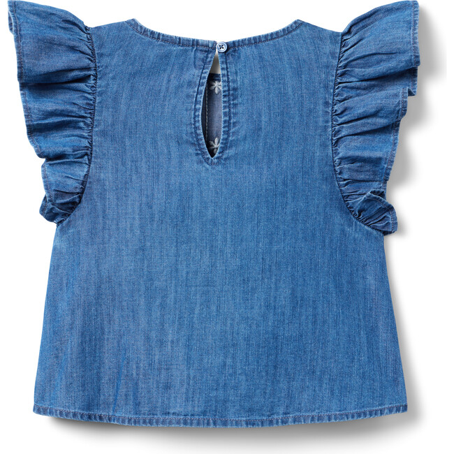 Chambray Embroidered Floral Top - Blouses - 2