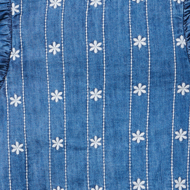 Chambray Embroidered Floral Top - Blouses - 3