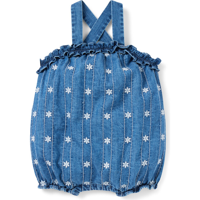 Baby Chambray Embroidered Floral Romper - Rompers - 1