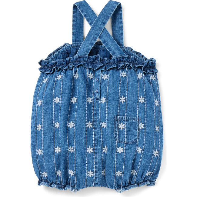 Baby Chambray Embroidered Floral Romper - Rompers - 2