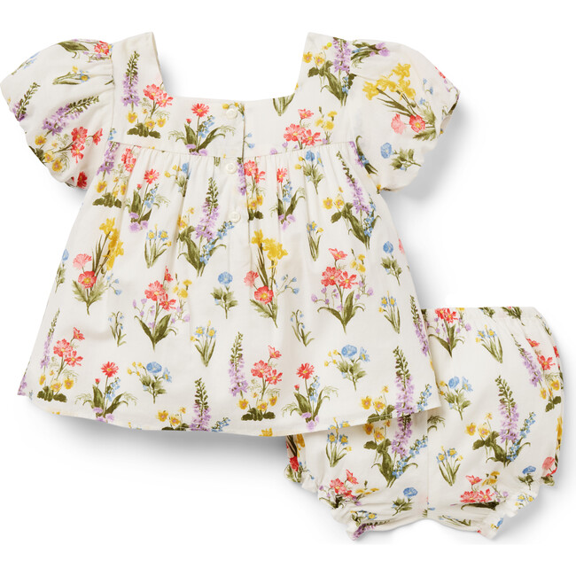 Baby Floral Print Square Neck Matching Set, Jet Ivory - Mixed Apparel Set - 1