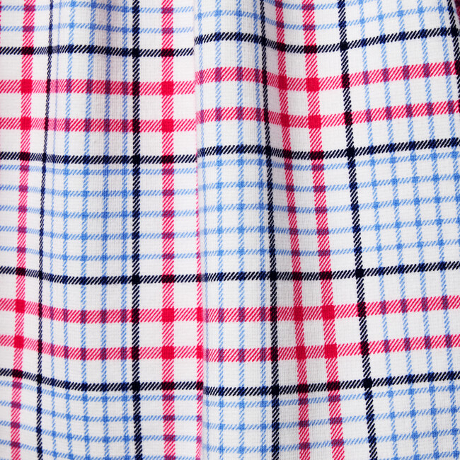 Plaid Ruffle Short Sleeve Peter Pan Collar Ponte Dress, Jet Ivory - Dresses - 3