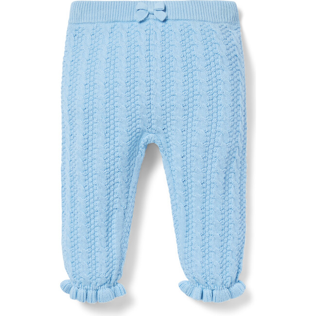 Baby Cable Knit Ruffle Cuff Sweater Pant, Soft Blue - Pants - 1