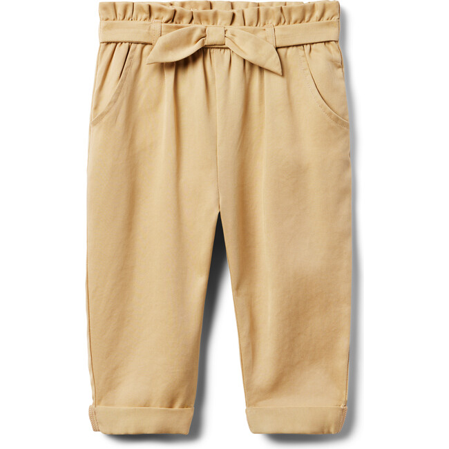 Paperbag Elastic Waist Front Pocket Pant, Khaki - Pants - 1