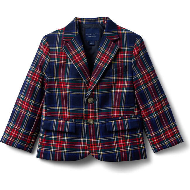 The Tartan Lapel Collar Blazer, Navy & Red - Blazers & Sport Coats - 1