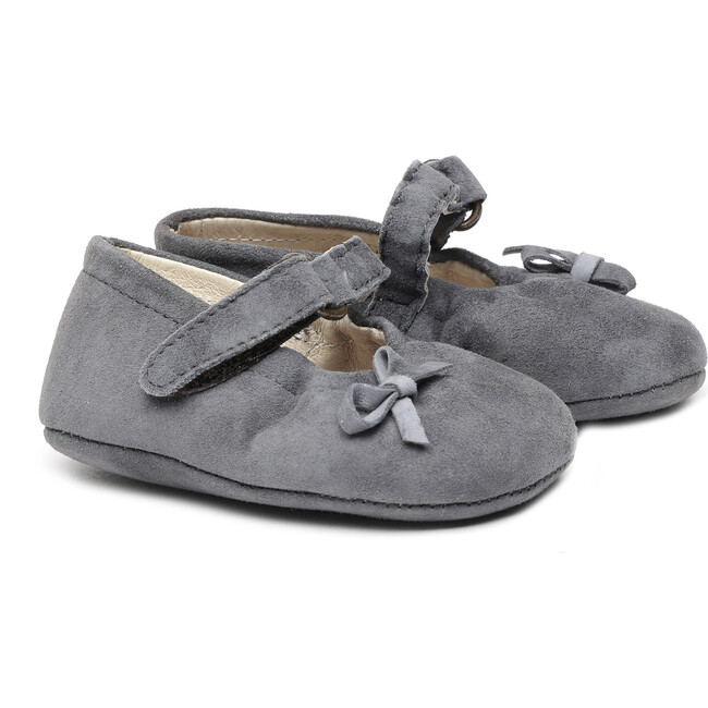 Suede Leather Crib Shoes, Charcoal