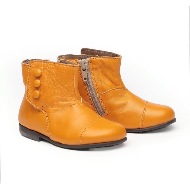 Side Button Leather Boots, Orange