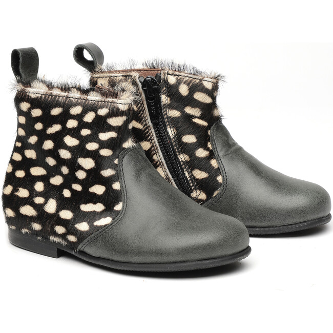 Side Zip Leather Boots Dot, Black