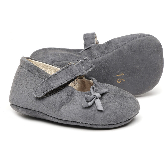 Suede Leather Crib Shoes, Charcoal - Crib Shoes - 2