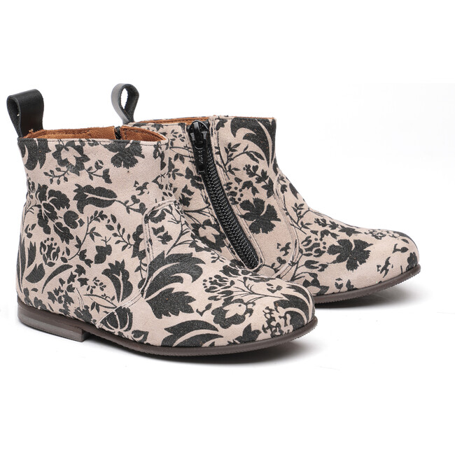 Floral Print Ankle Boots, Beige