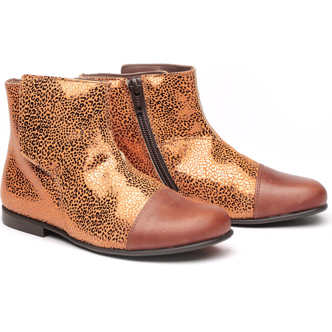 Animal Print Leather Boots, Copper