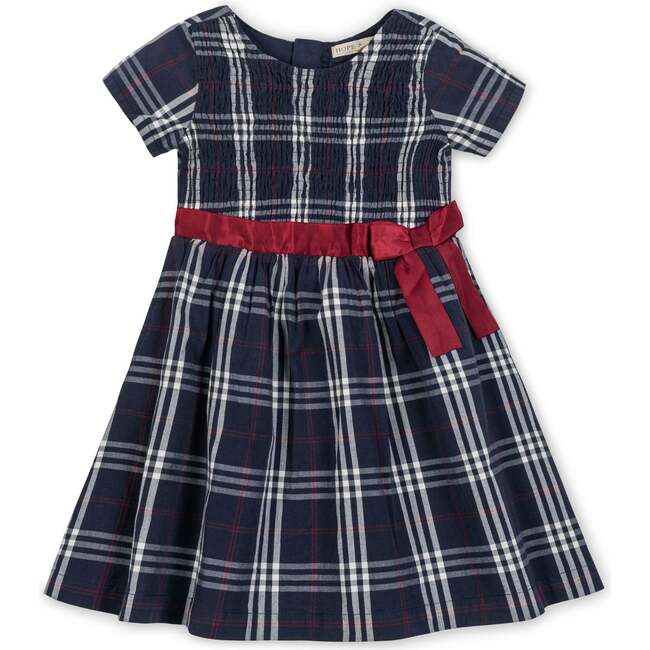 Organic Smocked Short Sleeve Poplin Dress, First Day Plaid