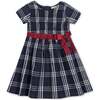 Organic Smocked Short Sleeve Poplin Dress, First Day Plaid - Dresses - 1 - thumbnail