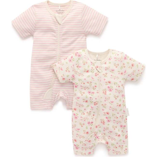 2 Pack Short Sleeve Zip Romper Seaside Floral
