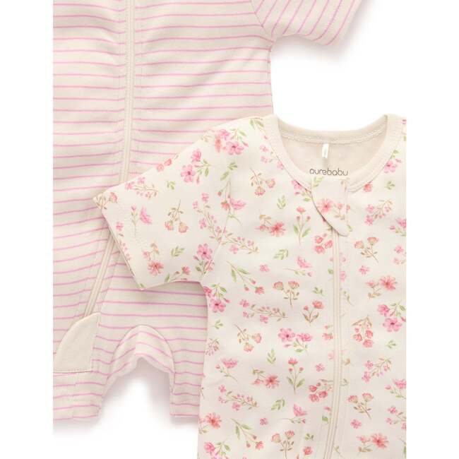 2 Pack Short Sleeve Zip Romper Seaside Floral - Footie Pajamas - 3