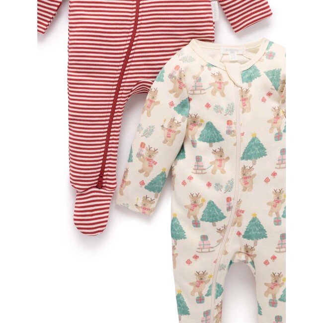 Christmas 2 Pack Printed Zip Footie Deer Print - Mixed Apparel Set - 3