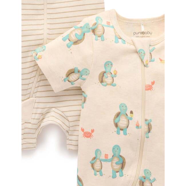 2 Pack Short Sleeve Zip Romper Hungry Turtles Print - Footie Pajamas - 3