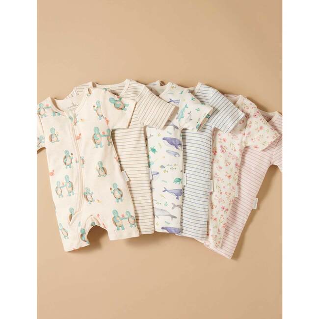 2 Pack Short Sleeve Zip Romper Hungry Turtles Print - Footie Pajamas - 5