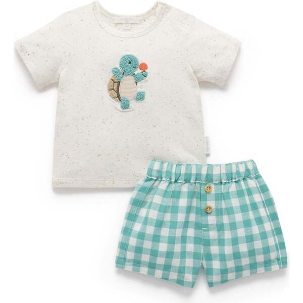 Tee and Short Set Lagoon Gingham - Purebaby Mixed Apparel Set | Maisonette