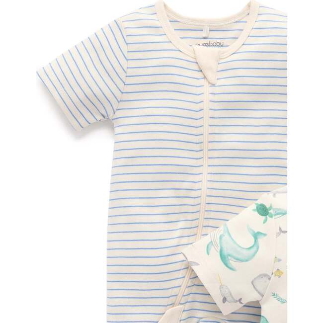 2 Pack Short Sleeve Zip Romper Whale Print - Footie Pajamas - 2