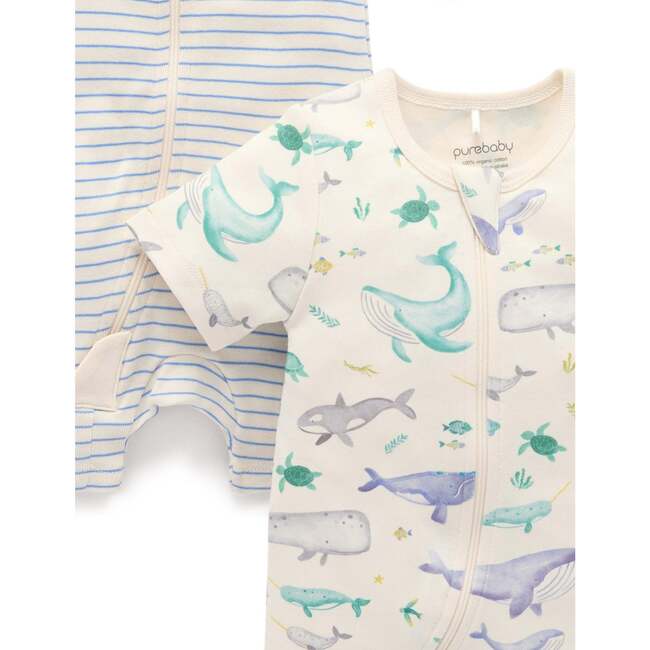 2 Pack Short Sleeve Zip Romper Whale Print - Footie Pajamas - 3