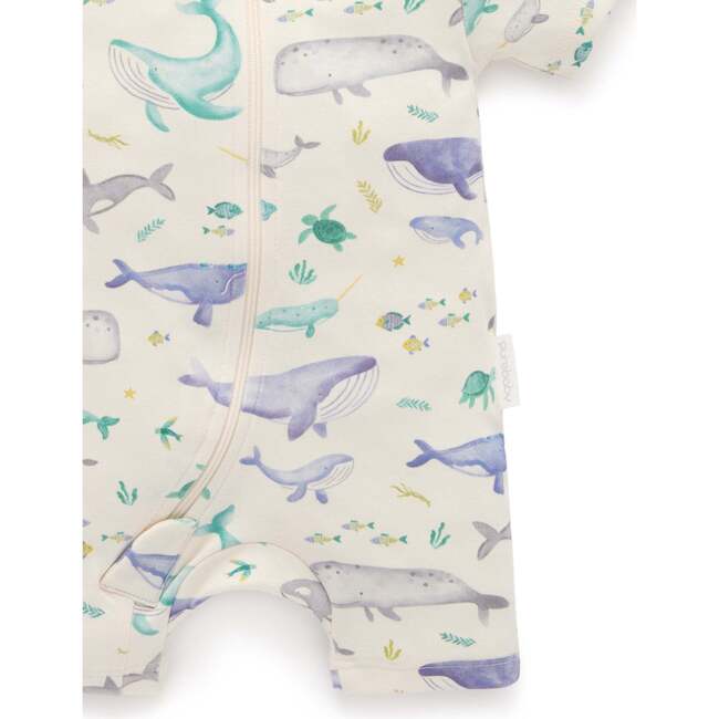 2 Pack Short Sleeve Zip Romper Whale Print - Footie Pajamas - 4