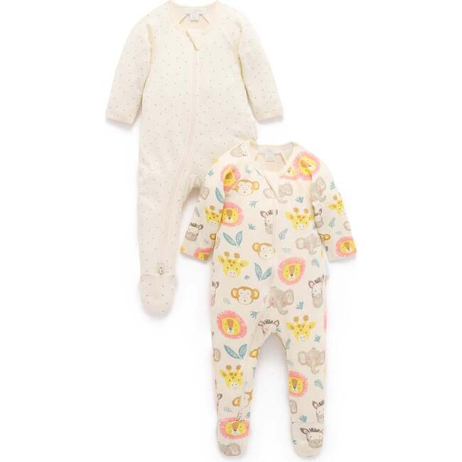 2 Pack Printed Zip Footie Savanna Friends Print