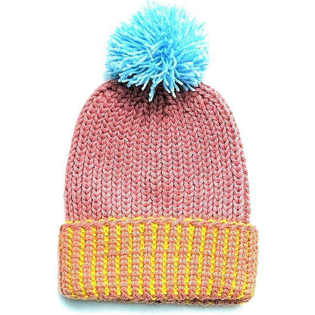 Sprinkle Pom Hat, Yellow Salmon Sky Blue Pom