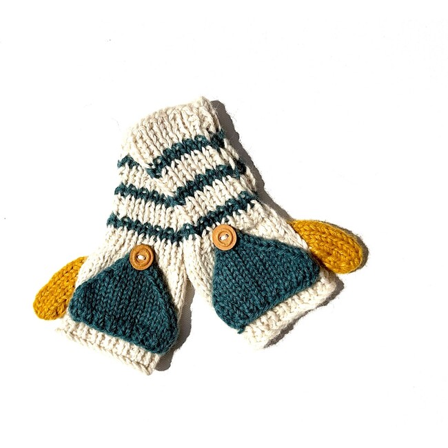 Fingerless Mittens, Mustard and Teal