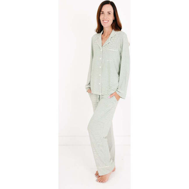 Women's Bamboo Pajama Set, Evergreen Stripe - Pajamas - 2