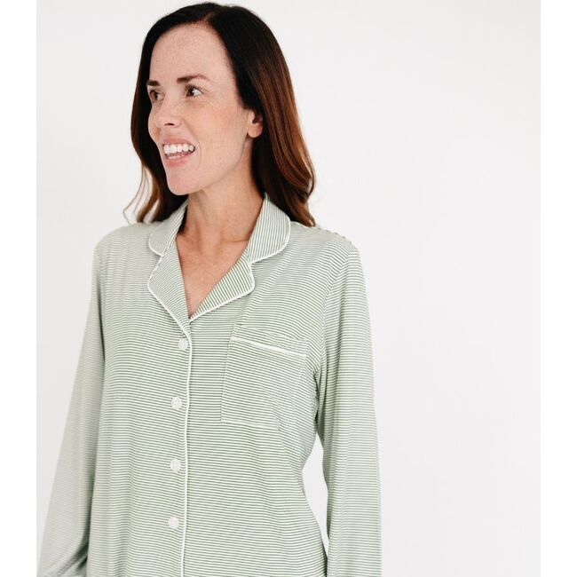Women's Bamboo Pajama Set, Evergreen Stripe - Pajamas - 3