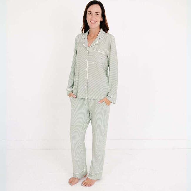 Women's Bamboo Pajama Set, Evergreen Stripe - Pajamas - 4