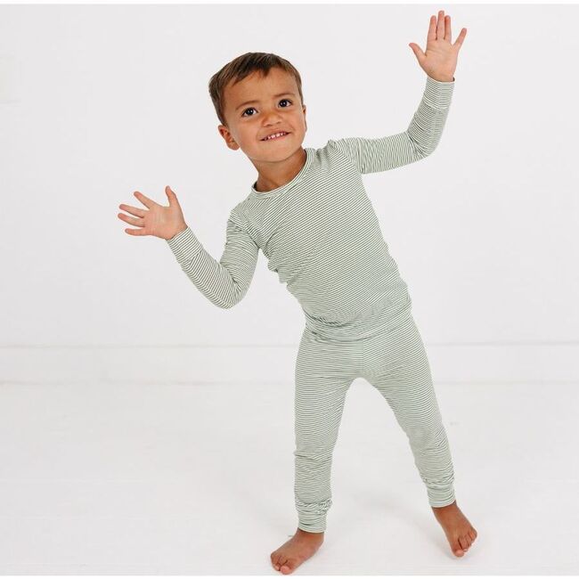 Bamboo Toddler Pajama Set, Evergreen Stripe - Pajamas - 3
