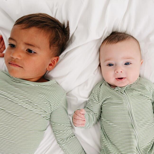 Bamboo Toddler Pajama Set, Evergreen Stripe - Pajamas - 6
