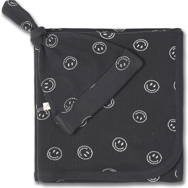 Organic Swaddle Blanket & Hat Set, Happy Face