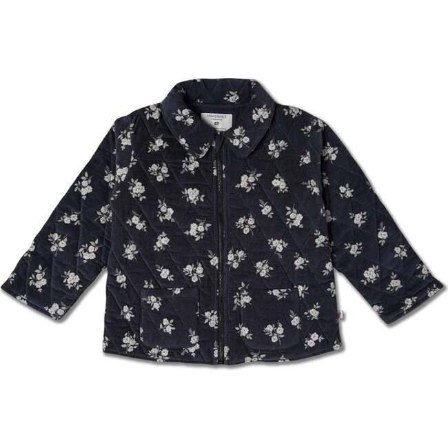Organic Quilted Corduroy Zipper Jacket, Navy Bloom