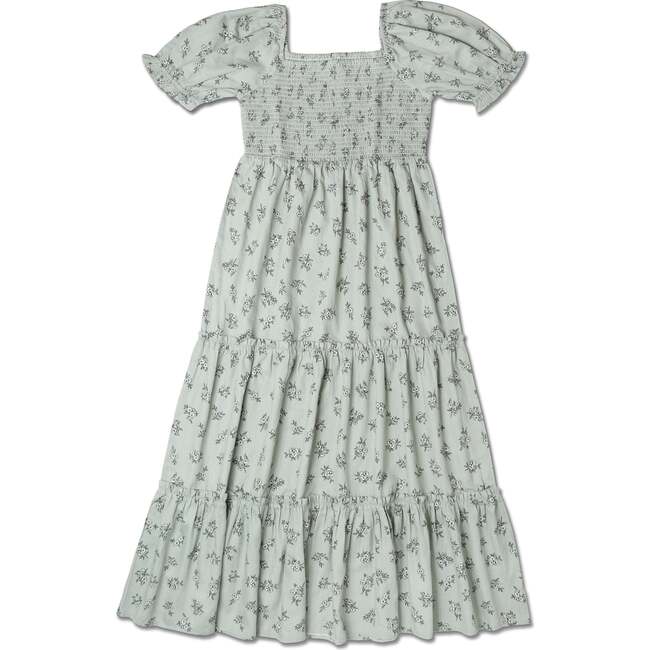 Organic Smocked Tiered Dress, Sage Bloom
